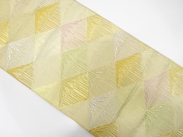 JAPANESE KIMONO / ANTIQUE FUKURO OBI / SILK / WOVEN RHOMBUS & BAMBOO